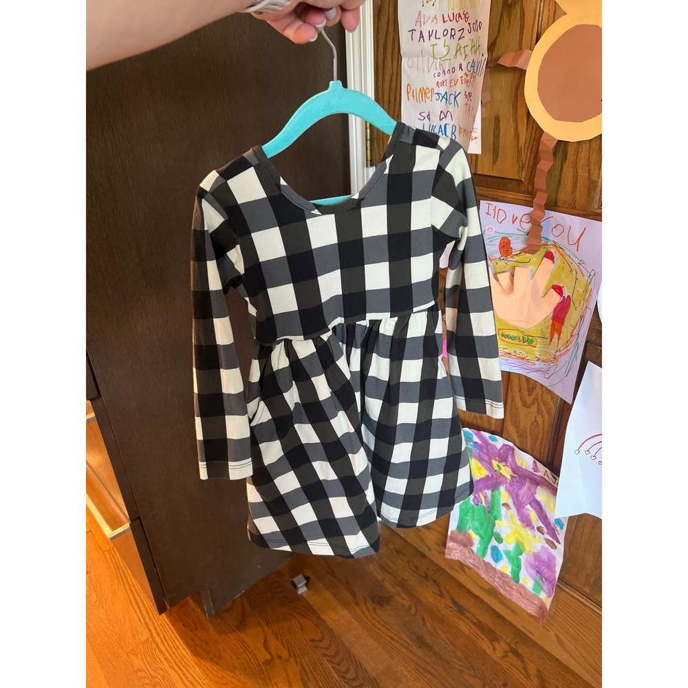 Hanna Andersson Celebration Skater Dress black plaid girls 3T